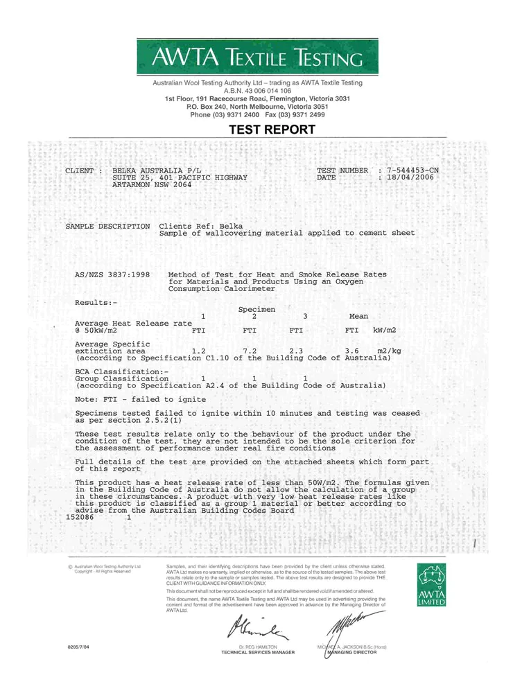 belka awta flammability and emission tests