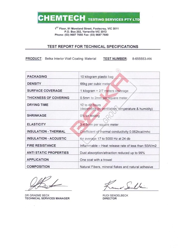 belka chemtech insulation certificate