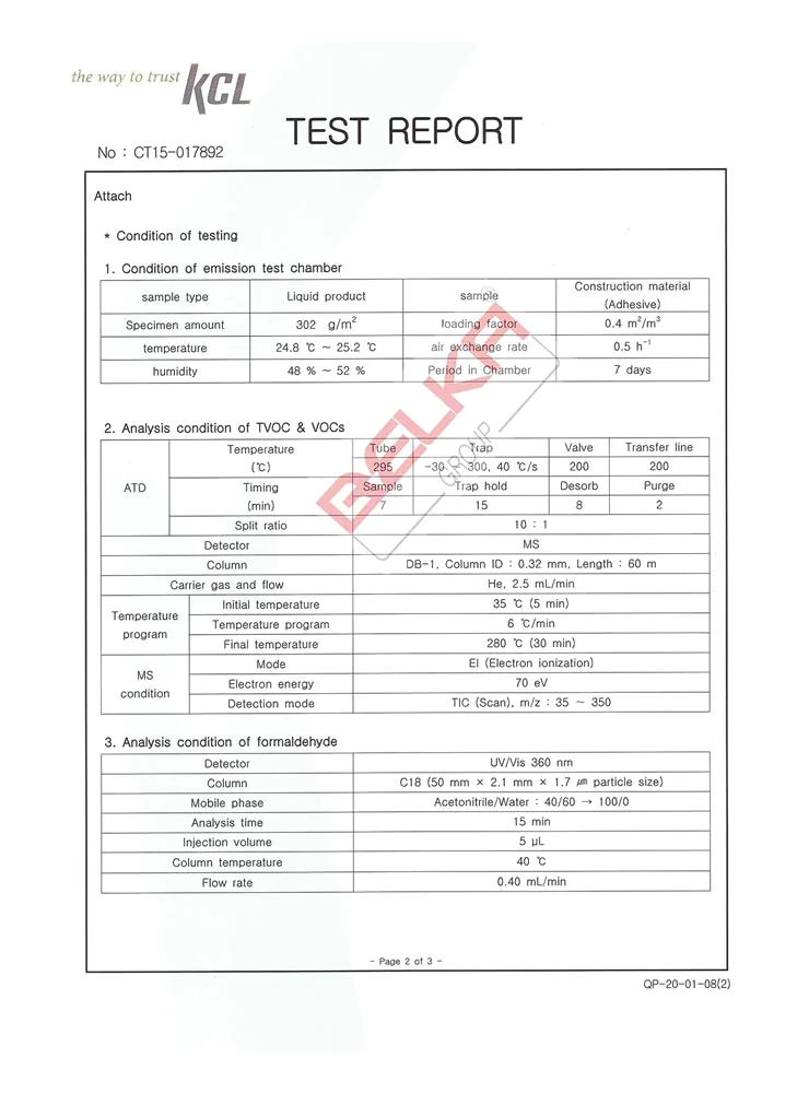 belka kcl emission and tvoc and vocs tests