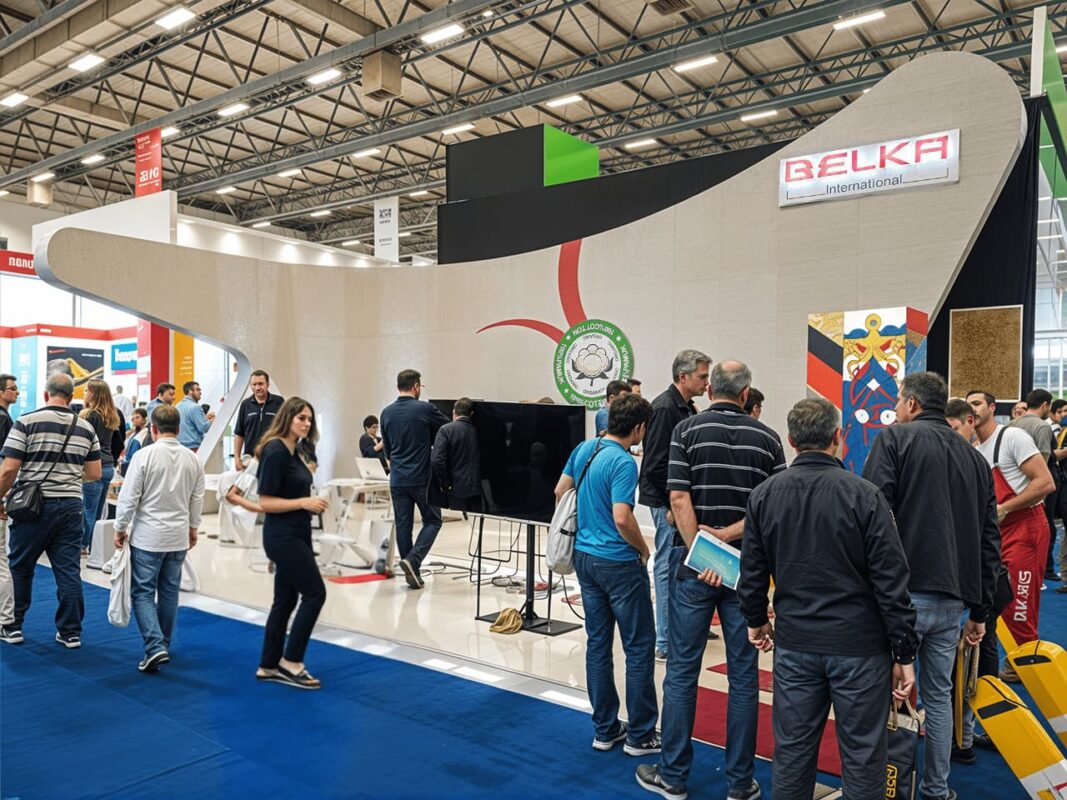 Belka exhibition booth with visitors exploring wall coating solutions and products.